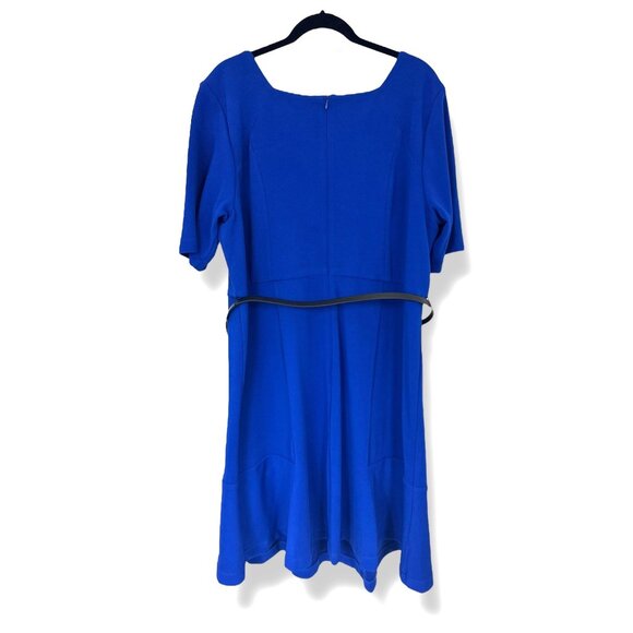 Blue Stretch Knit Short Sleeve Classic Dress with Belt Size 20W 2X New Plus Size - Picture 2 of 5
